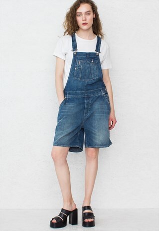 VINTAGE BLUE DENIM DUNGAREES PLAYSUIT SHORTS