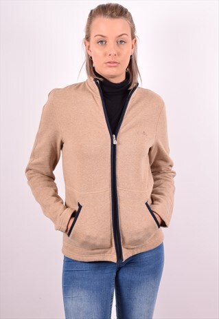 ELLESSE WOMENS VINTAGE CARDIGAN JUMPER SMALL BROWN 90S