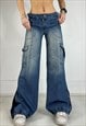 Vintage Y2k Jeans Cargo Utility Low Rise Wide Leg 90s Grunge