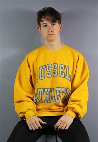 VINTAGE RUSSELL ATHLETIC SWEATSHIRT IN YELLOW WITH PRINTED L