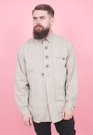 VINTAGE PATTERNED KHAKI SHIRT /R12167