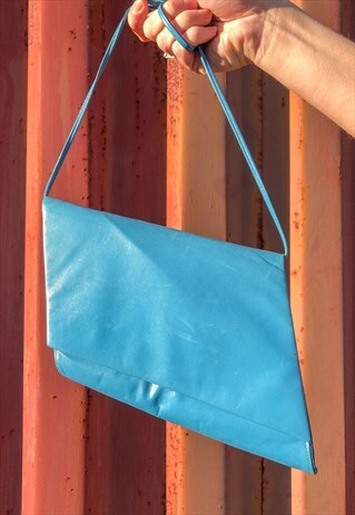 VINTAGE 80S CHARLES JOURDAN TURQUOISE LEATHER CLUTCH BAG