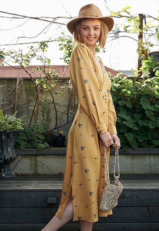 YELLOW MIDI FESTIVAL DRESS IN FLORAL PRINT