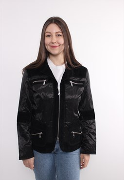 90s suede blazer, black leather jacket, vintage patchwork 