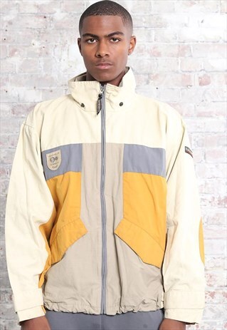 VINTAGE NAPAPIJRI SHOULDER LOGO JACKET WHITE GREY YELLOW