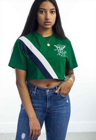 VINTAGE REWORKED POLO RALPH LAUREN CROP TOP LOGO 90S L 4.1