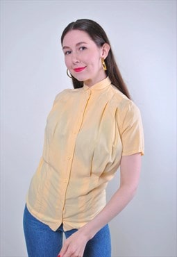 Women vintage yellow minimalist blouse for work 