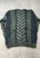 VINTAGE KNITTED JUMPER ABSTRACT PATTERNED GRANDAD SWEATER