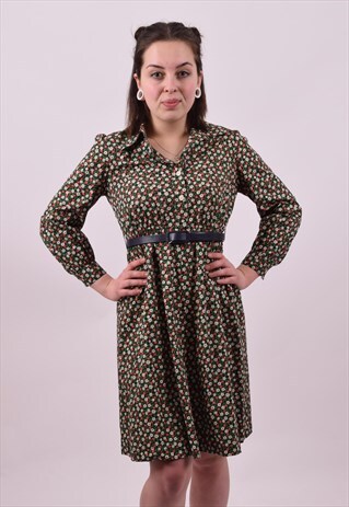 VINTAGE 70'S PRETTY FLOWER PRINT COTTON DRESS SIZE 6 8 10