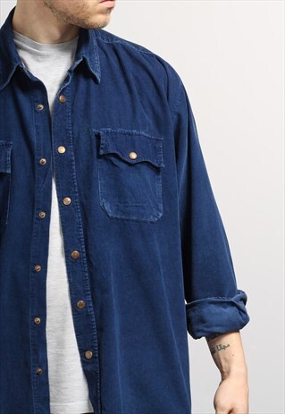 VINTAGE CORDUROY CORD SHIRT BLUE