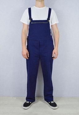 French Workwear Style Dungarees Navy Blue
