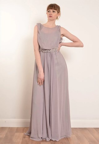 VINTAGE SHEER MESH BRIDESMAID PROM DRESS IN LILAC PURPLE