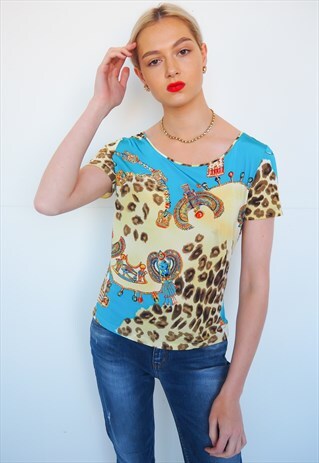 VINTAGE LAUREL ESCADA LEOPARD PRINT SILKY TOP