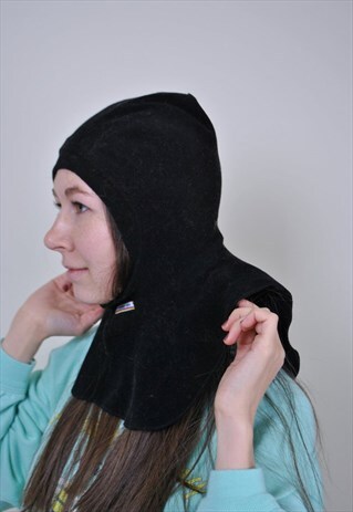 VINTAGE WINTER BLACK BALACLAVA HAT, 90S SKI HAT, SIZE M
