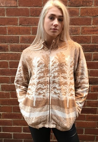 VINTAGE WINTER FLEECE WILDLIFE TREE JUMPER JACKET