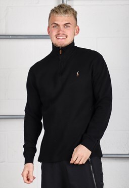 Vintage Polo Ralph Lauren Jumper Black 1/4 Zip Sweater Small