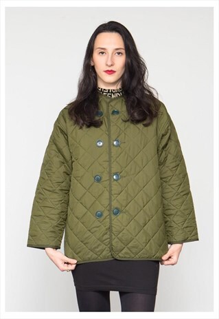VINTAGE 80'S ARMY GREEN PADDED QUILTED JACKET