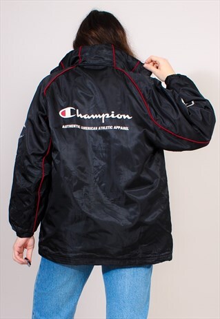 VINTAGE 90S OVERSIZED BLACK CHAMPION PADDED JACKET