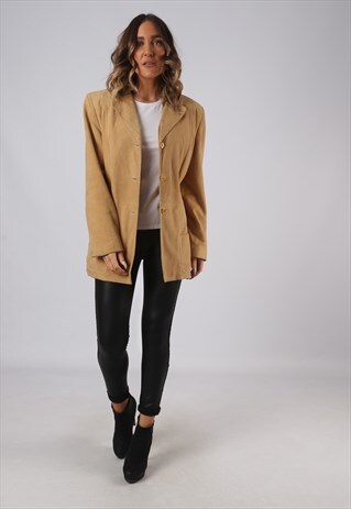 SUEDE LEATHER FITTED JACKET SHORT MID VINTAGE UK 18 (DKED)