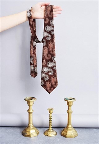 VINTAGE 70'S RETRO BOHO PAISLEY PATTERN SHIMMER TIE