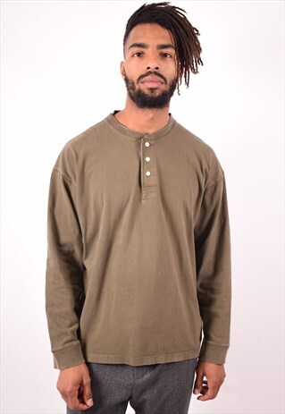 LEVI'S MENS VINTAGE POLO SHIRT LONG SLEEVE LARGE GREEN 90S