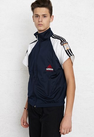 VINTAGE NAVY WHITE ADIDAS ZIP SHORT SLEEVE TRACK JACKET