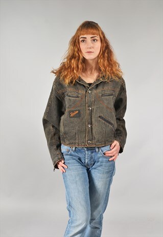 VINTAGE CHARCOAL QUILTED DENIM JACKET