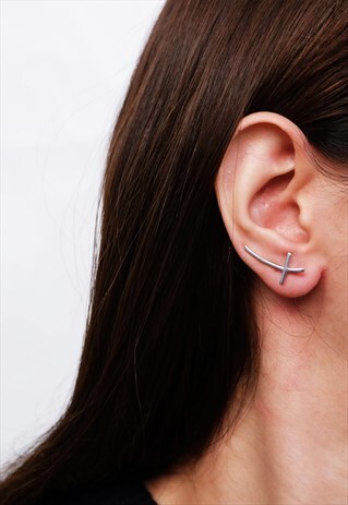 SIDEWAY CROSS STERLING SILVER EARRING