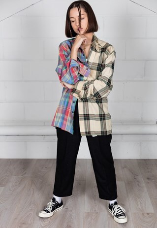 VINTAGE CHECKED FLANNEL RECONSTRUCTED UNISEX SHIRT