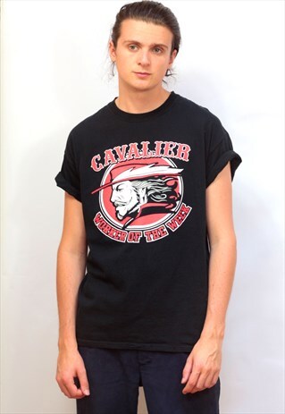 VINTAGE BLACK GRAPHIC 'CAVALIER' PRINT T-SHIRT