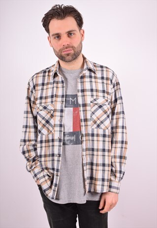 MENS VINTAGE SHIRT LARGE BROWN CHECK 90'S