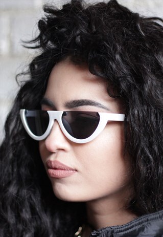 WHITE VINTAGE HALF FRAME CAT EYE SUNGLASSES