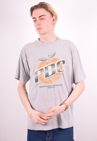 ADIDAS MENS VINTAGE T-SHIRT TOP LARGE GREY 90S