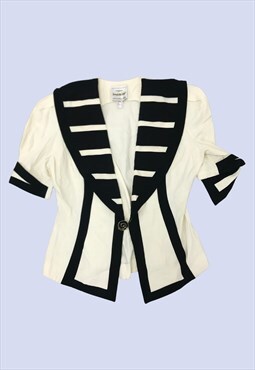 80s Vintage Cream Black Collared Sailor Occasion Shirt