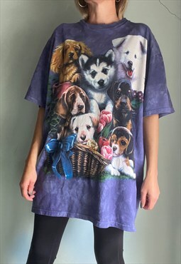 Vintage Tie Dye Dogs and Flowers T-Shirt