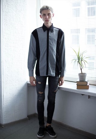 VINTAGE 90'S Y2K BLACK/GREY COLOUR BLOCK SHIRT
