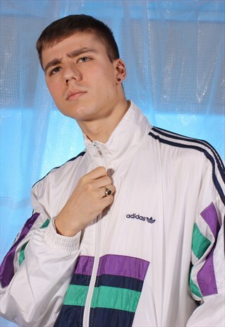 VINTAGE ADIDAS WHITE AND MULTI COLOUR TRACK JACKET