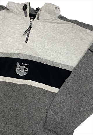 VINTAGE GREY CHAMPION HOODED QUARTER ZIP