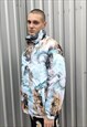 EARTH PRINT BOMBER ABSTRACT MOUNTAIN NORTH PUFFER JACKET 