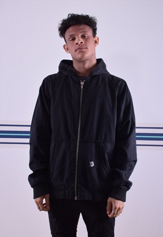 BLACK STUSSY ZIP-UP HOODED JACKET