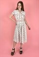 50'S VINTAGE WHITE COTTON FLORAL UNWORN MIDI DRESS