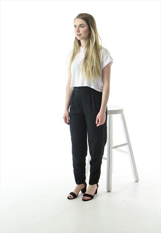 PLEATED BLACK PANTS / SILKY HIGH WAISTED PANTS
