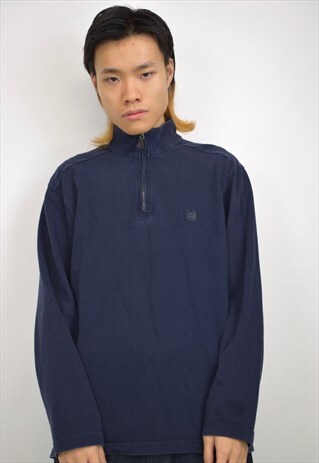 VINTAGE 90S CHAPS RALPH LAUREN NAVY BLUE 3/4 ZIP JUMPER
