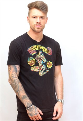 VINTAGE BLACK GRAPHIC 'TATTOOED LADY' T-SHIRT
