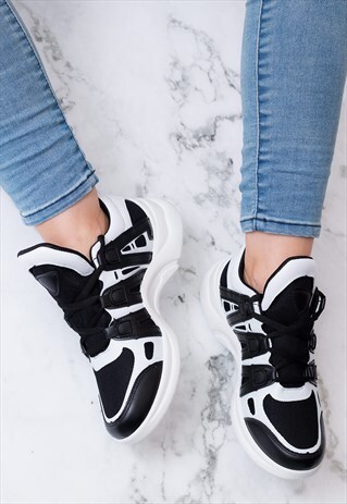 FLYIN CHUNKY SOLE SPORTS TRAINERS - WHITE LEATHER STYLE