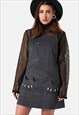 DOUBLE TROUBLE Grey Corduroy Pinafore With Cat Shaped Pocket