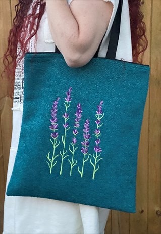 YOLOTUS TAPESTRY FABRIC LAVENDER EMBROIDERY TOTE 