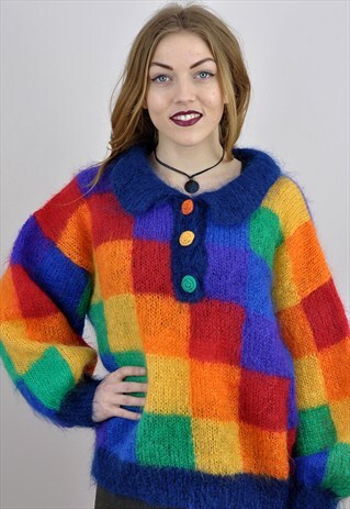VINTAGE 1980'S MULTICOLOURED MOHAIR FESTIVAL BOHO JUMPER