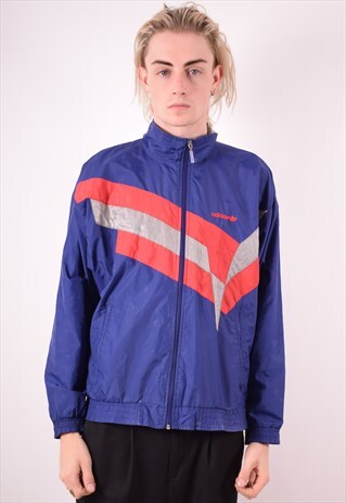 ADIDAS MENS VINTAGE TRACKSUIT TOP JACKET LARGE BLUE 90S