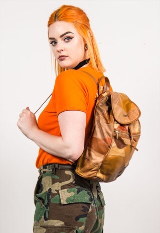 VINTAGE PATCHWORK TAN PATTERN RUCKSACK BACKPACK